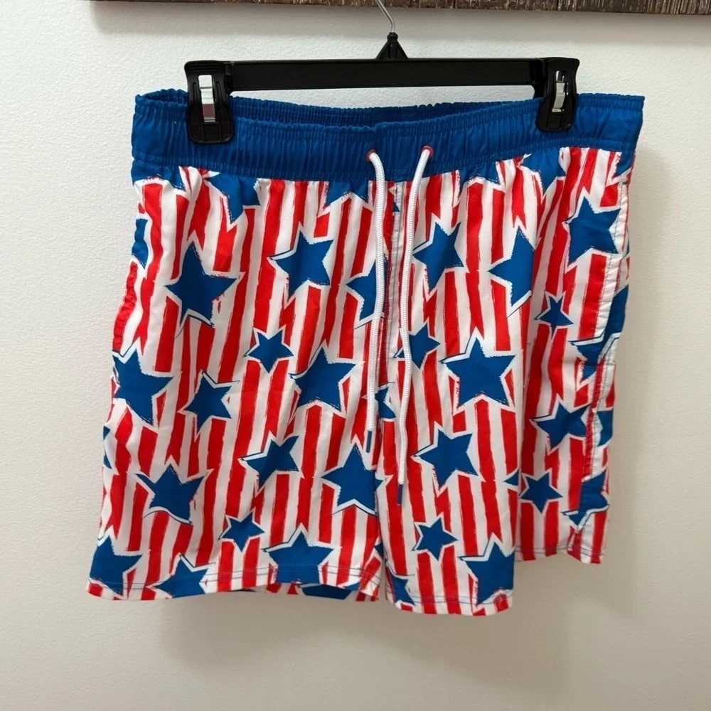 Way To Celebrate Men's Patriotic Americana Print Swim Trunks Sz medium